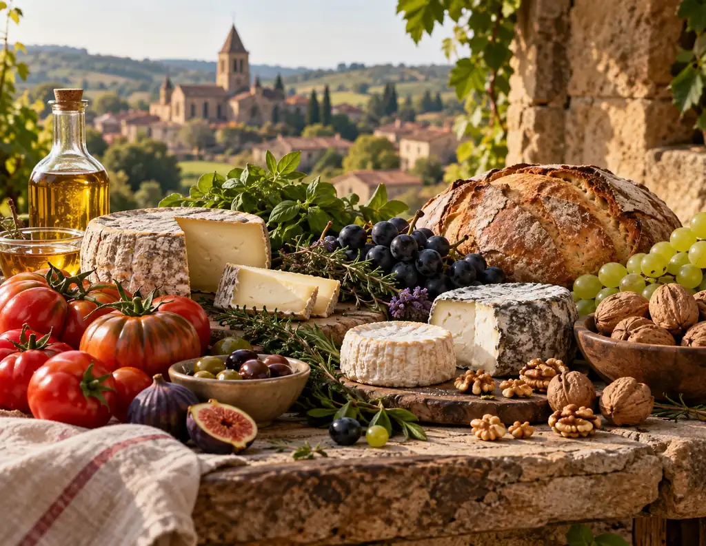 Table de restaurant gastronomique à Charlieu avec plats raffinés et vue sur la ville